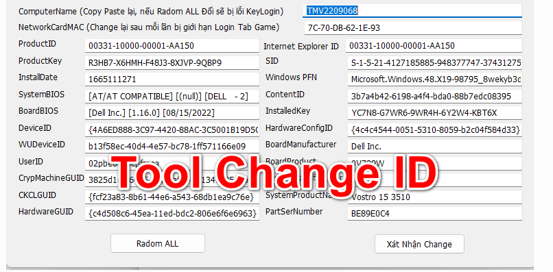 Tools change info Máy tính